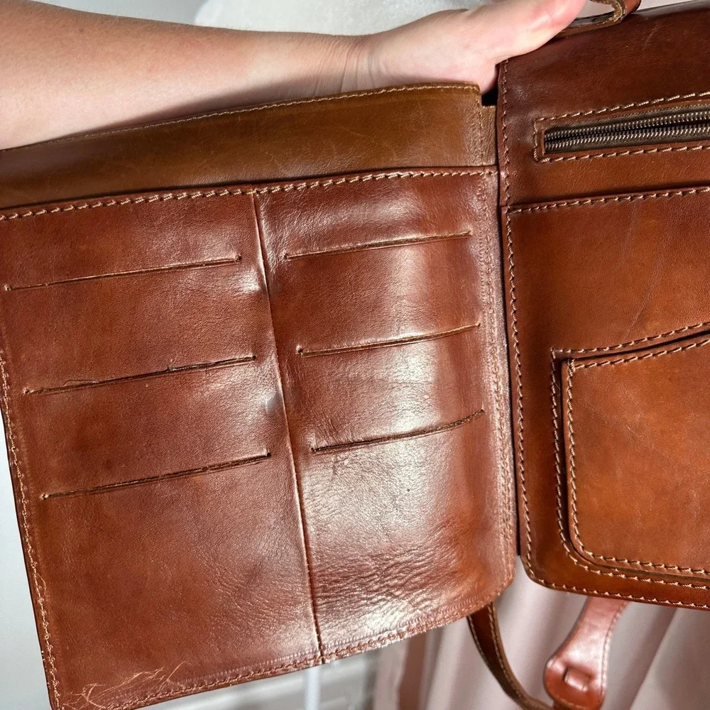 Vintage Genuine Leather Organizer Crossbody Bag Brown Messenger Purse Travel